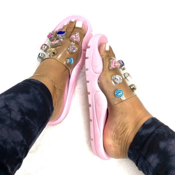 Shoes - Rugged Jewels Slide in Pink